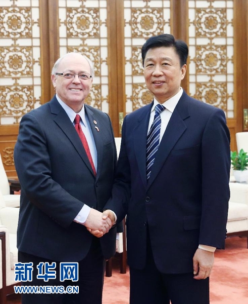 1月4日，中國國家副主席李源潮在北京人民大會堂會見加拿大參議長富里。新華社記者 姚大偉 攝