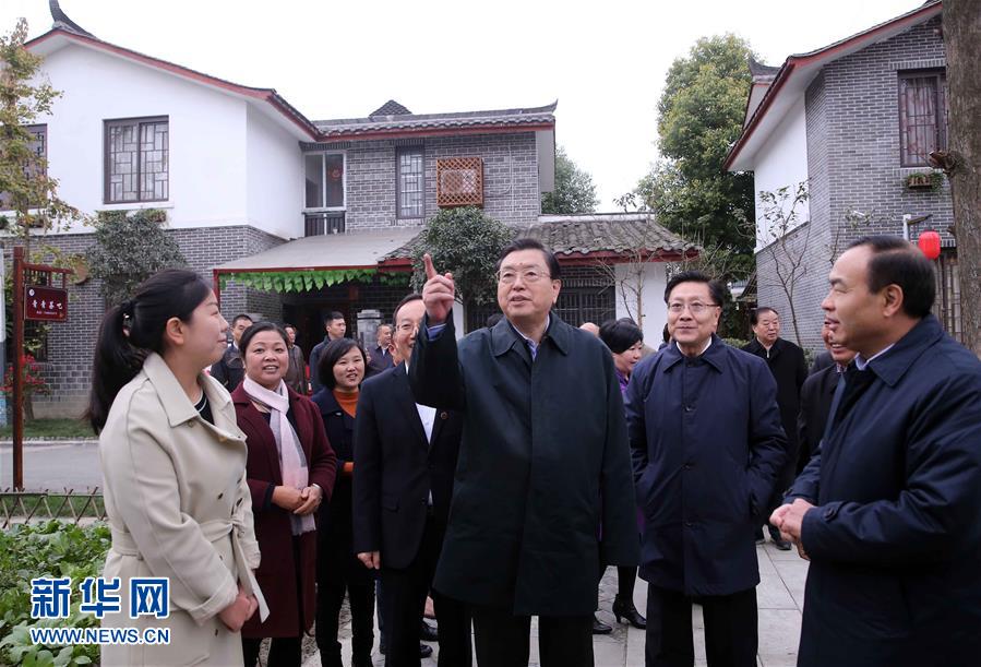 這是11月22日，張德江來到成都郫縣青杠樹村，了解村民委員會工作情況。 新華社記者 劉衛(wèi)兵 攝 