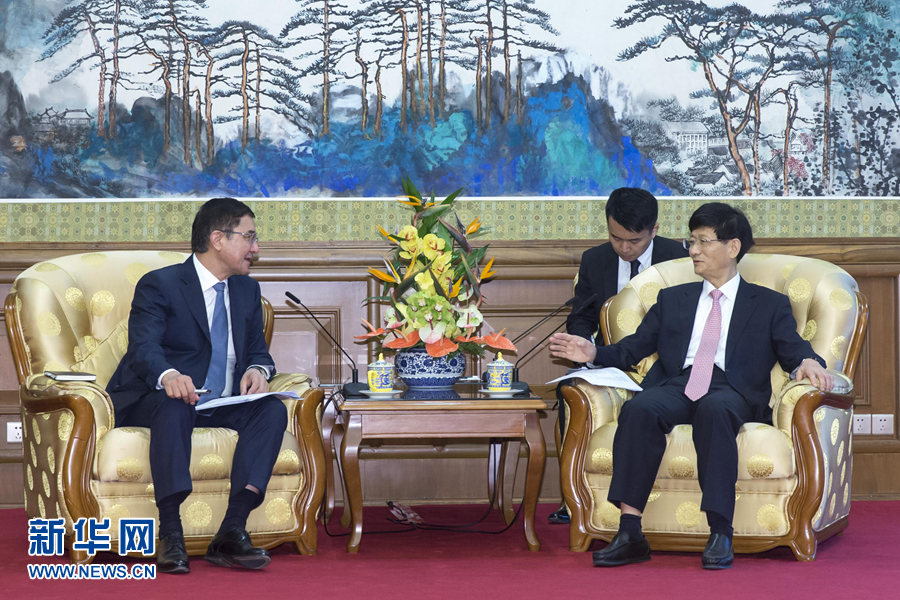 7月19日，中共中央政治局委員、中央政法委書記孟建柱在北京會見烏茲別克斯坦副總理庫奇卡羅夫。 新華社記者崔新鈺攝