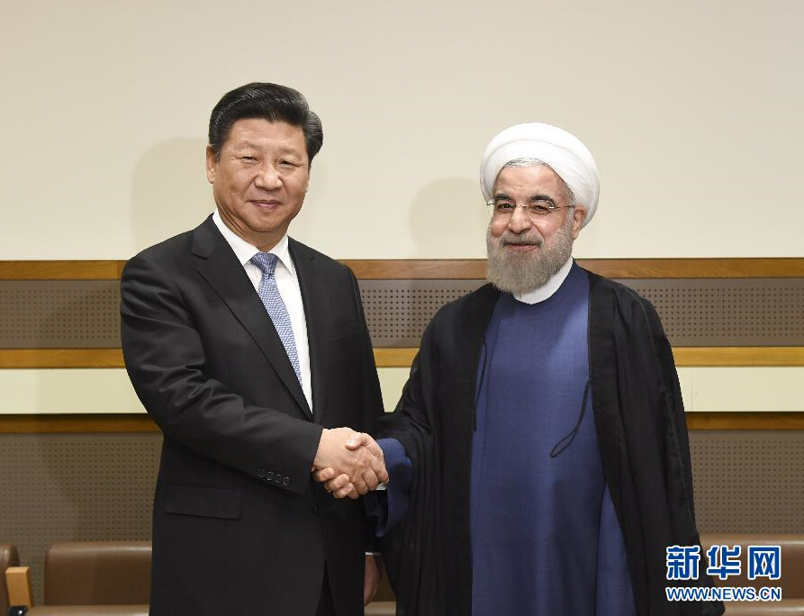 9月28日，國(guó)家主席習(xí)近平在紐約會(huì)見伊朗總統(tǒng)魯哈尼。 新華社記者李學(xué)仁 攝