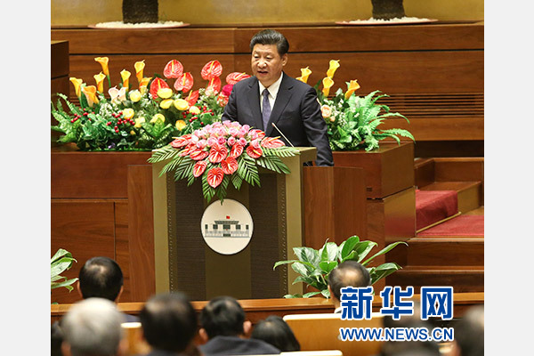 11月6日，中共中央總書記、國家主席習近平在越南國會發(fā)表題為《共同譜寫中越友好新篇章》的重要演講。 新華社記者 龐興雷 攝