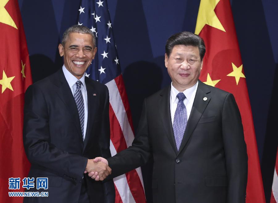 11月30日，中國國家主席習近平在巴黎會見美國總統(tǒng)奧巴馬。新華社記者蘭紅光攝