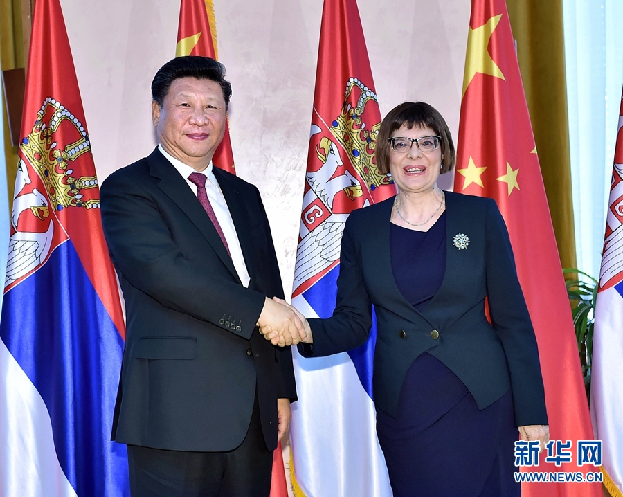 6月18日，國家主席習(xí)近平在貝爾格萊德會(huì)見塞爾維亞國民議會(huì)議長戈伊科維奇。 新華社記者李濤攝