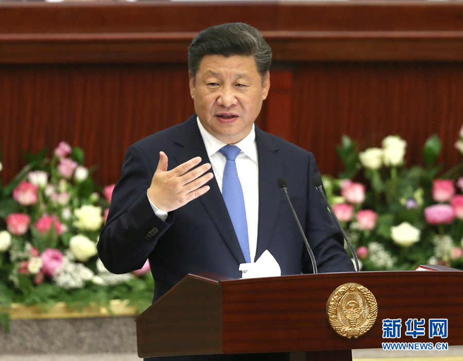 6月22日，國家主席習(xí)近平在塔什干烏茲別克斯坦最高會議立法院發(fā)表題為《攜手共創(chuàng)絲綢之路新輝煌》的重要演講。 新華社記者馬占成攝
