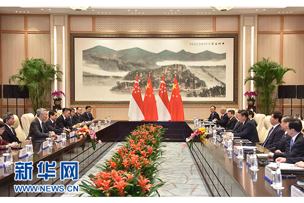9月2日，國(guó)家主席習(xí)近平在杭州會(huì)見(jiàn)新加坡總理李顯龍。新華社記者張鐸攝