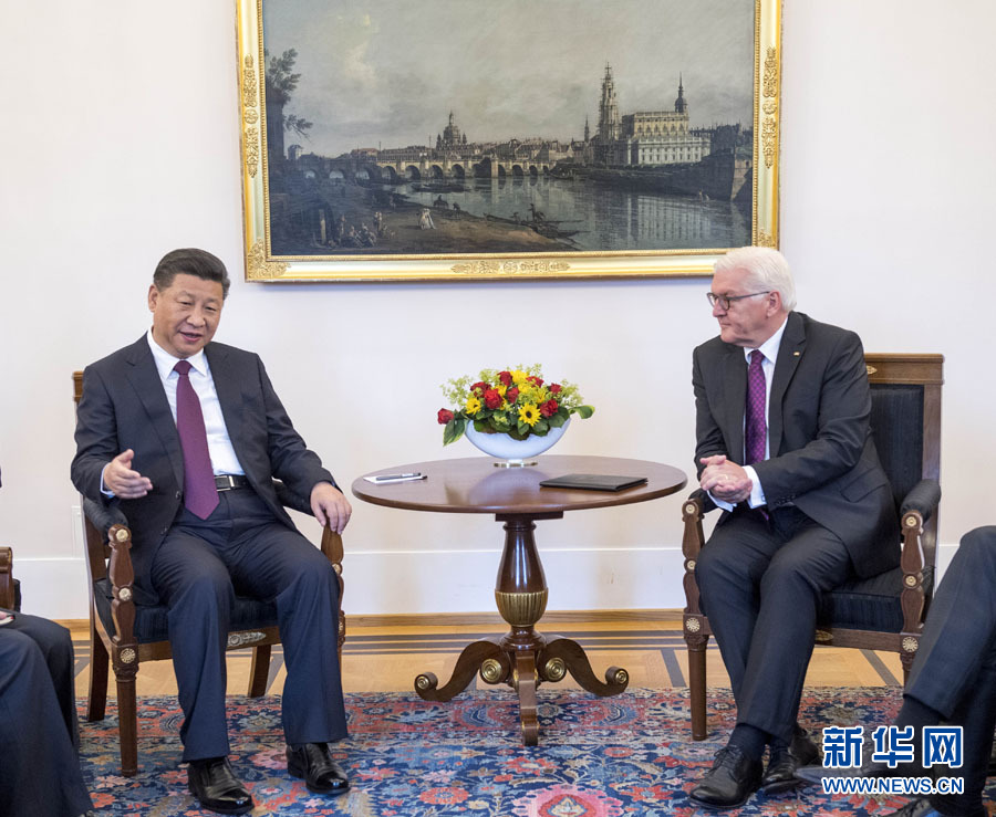 7月5日，國(guó)家主席習(xí)近平在柏林會(huì)見德國(guó)總統(tǒng)施泰因邁爾。 新華社記者李學(xué)仁 攝